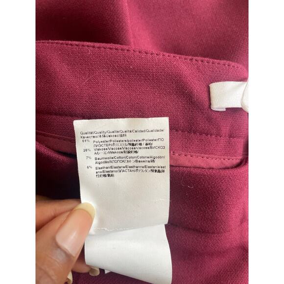 NWT Hugo Boss Tiluna Side Zip Burgundy Pull On Cotton Blend Ankle Pants • Size 0 - Picture 6 of 6